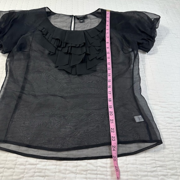 St. John Couture 100% Silk Elegant Black Caviar Sheer Blouse With Puff Sleeves - Picture 3 of 11